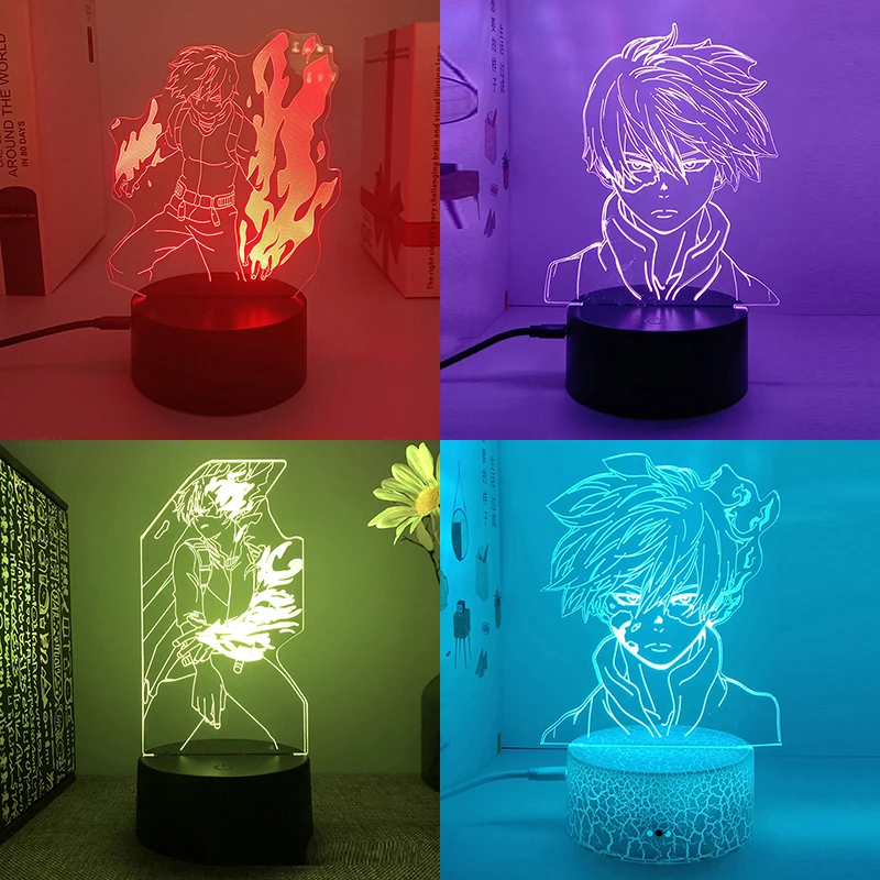 My Hero Academia Boku No Todoroki Shoto 3d Led Lamp Bedroom Manga Night Lights Anime Figure Room Decor Lampara De Noche