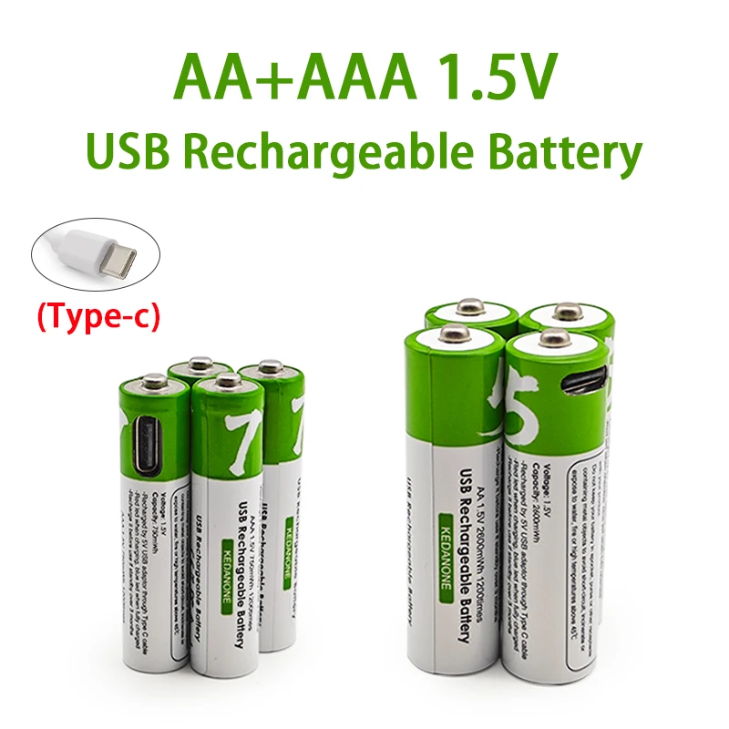 

1.5V AA 2600mWh + AAA 750mWh Rechargeable Lithium Battery,for Remote Control Mouse Small Fan Electric Toy Replacement Battery