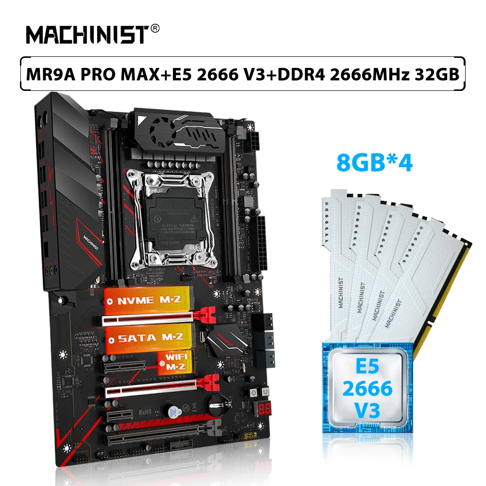 

MACHINIST X99 MR9A PRO MAX комплект материнской платы LGA 2011-3 комбинированный комплект Xeon E5 2666 V3 процессор ЦП 32 ГБ = 4*8 ГБ 2666 МГц DDR4 Память ОЗУ
