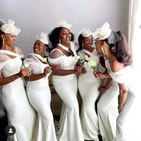 2022 white mermaid bridesmaid dresses one shoulder pleated satin side split sweep train maid of honor plus size wedding dresses