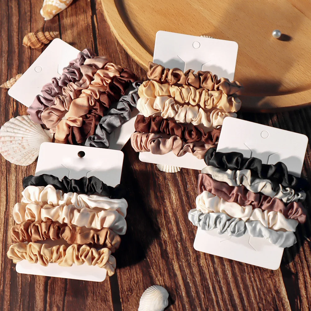 

5 Pcs/Set Satin Hair Scrunchies Set Vintage Solid Color Elastic Hair Bands Ponytail Hair Rope Fashion Hair Accessories For Girls