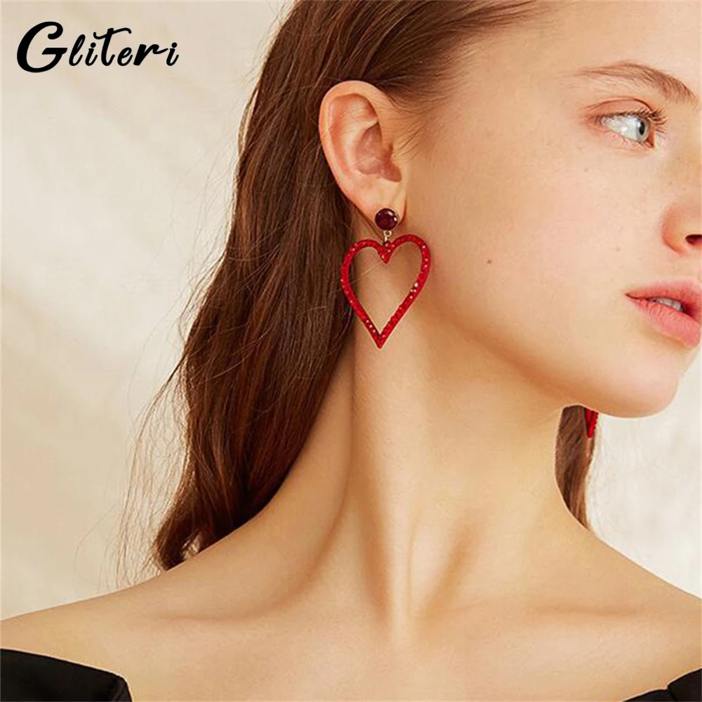 GEITERI 1Pair Exaggerated Big Heart Earrings For Women Girls Red Black Zircon Love Drop Earring Fashion Jewelry Party Gifts 2023