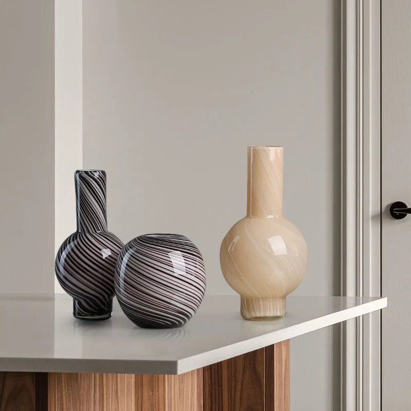 

Colorful Striped Handmade Glass Vase, Modern MiniMalist Flower Model, Soft De Technology, Living Room Countertop