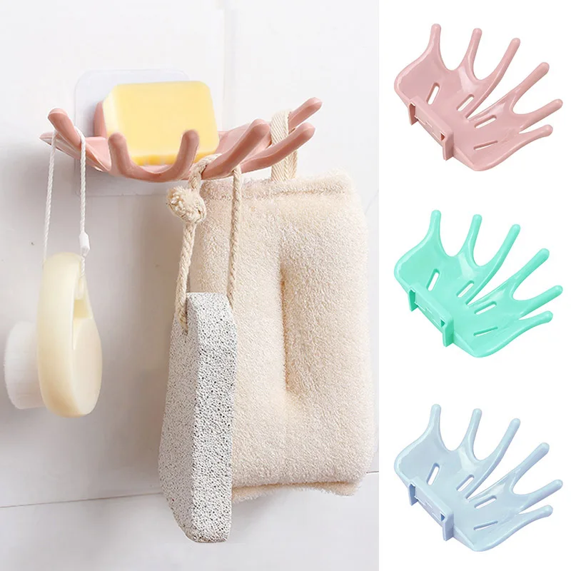 

Bathroom Shower Soap Box Suction Hanging Holder Hooks Soap Plate Tray Dish Drainer Shelf Bath Kitchen Organizer