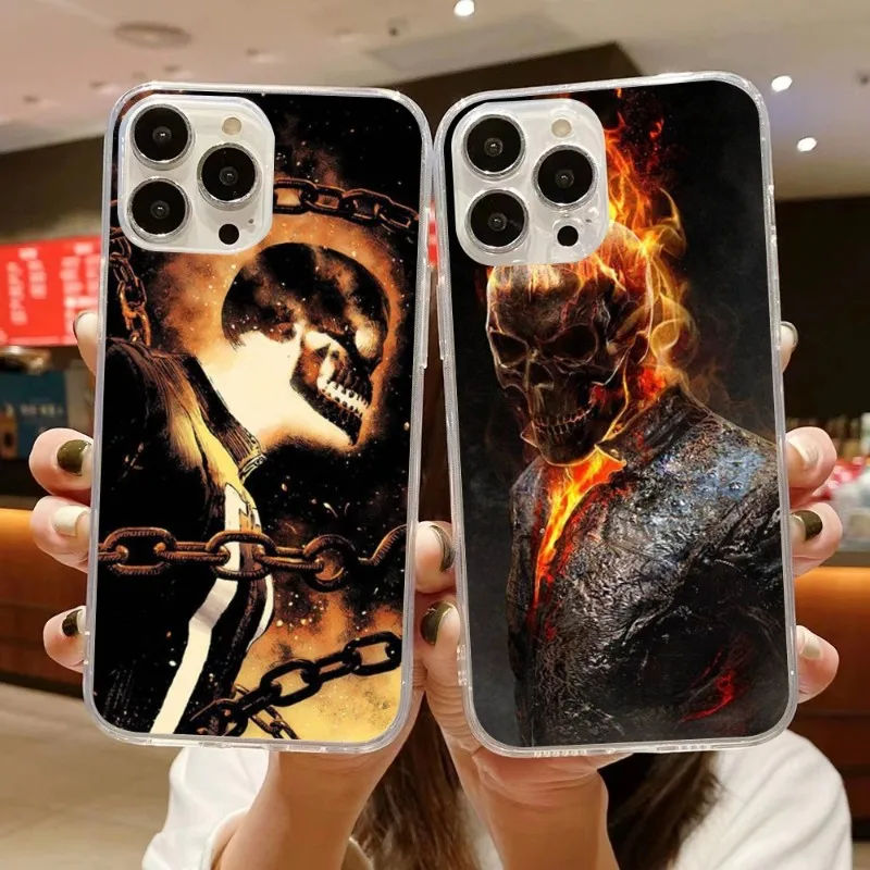 

Flaming Skull Fire Phone Case For IPhone 14 13 12 11 XS X 8 7 6 Plus Mini Pro Max SE 2022 Soft Transparent Phone Cover
