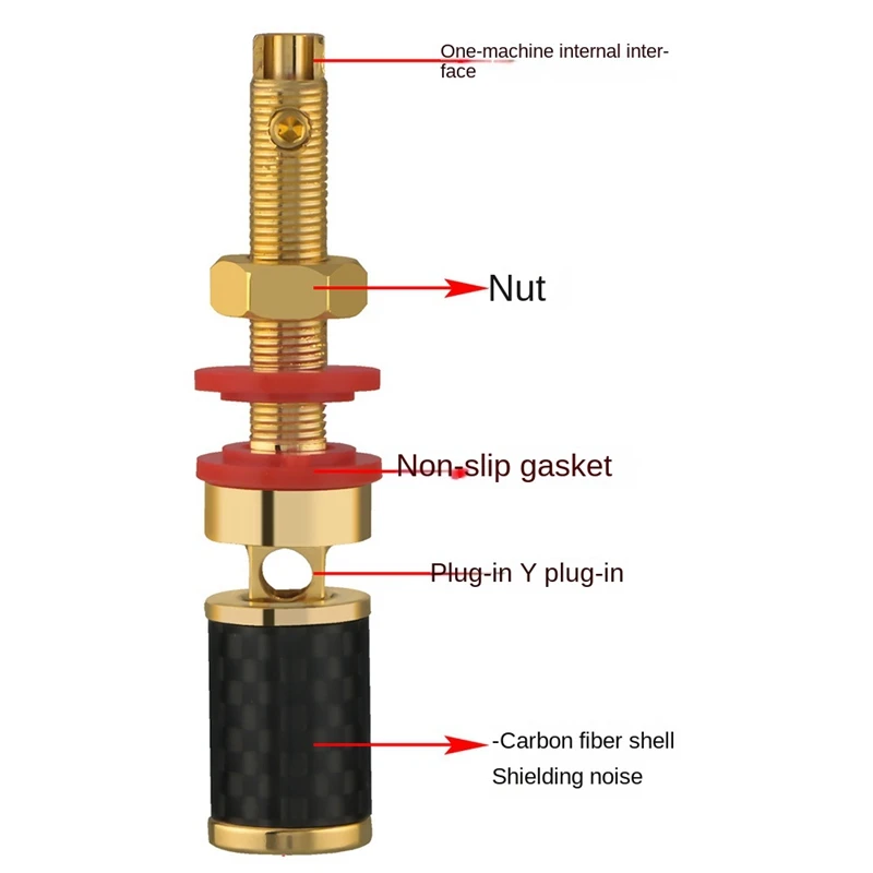 4Pcs HIFI Audio Gold Plated Copper Speaker Binding Post Female Banana Jack Connector Long Column Without Welding