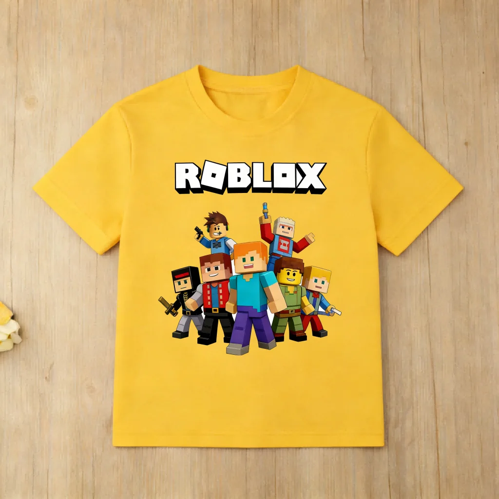 Фото Хлопковая футболка с принтом персонажей мультфильмов Roblox для мальчиков, детские топы с короткими рукавами, мягкая детская футболка, футболка с изображением игры Roblox №4