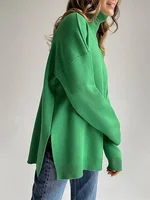 Autumn Women's Knitted Turtleneck Casual Long Sleeve Top Korean Fashion Green Vintage Oversize Sweater Winter 2022 Elegant Lady