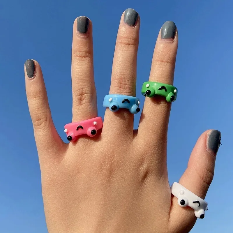 

Cute Frog Rings Lover Polymer Clay Resin Acrylic Rings for Women Girls Couple Travel Ring Summer Fashion Animal Jewelry Gift