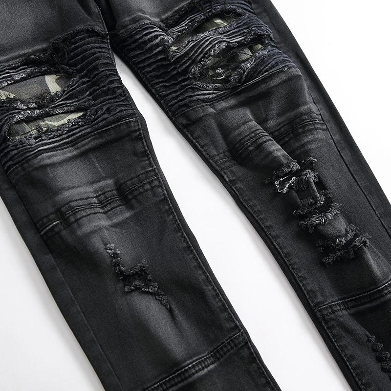 Drop Shipping Men's Jeans Biker Ripped Denim Pants With Zippers New Branded Pleated Straight Skinny Retro Trousers For Sale