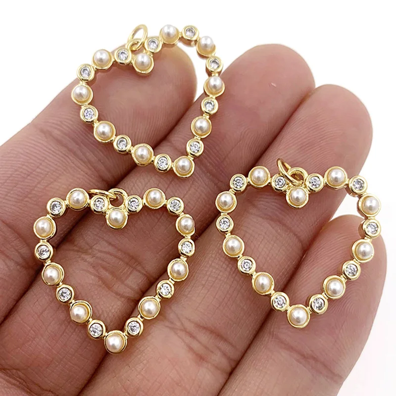

Fashion Bohemia Hollow Out Heart Shaped Pearl Lady Necklace Pendant Copper Inlaid Zircon DIY Making Charm Jewelry Accessories