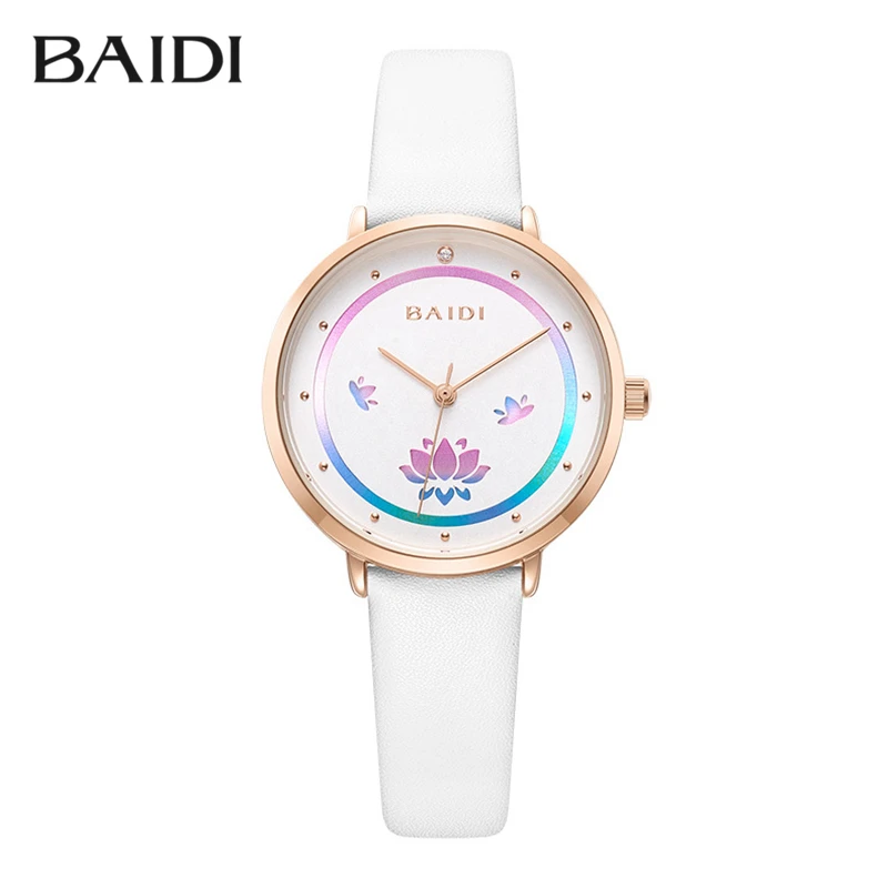 Colorful Girl Lotus Watch Lady Fashion Trendy Wristwatch Waterproof Leather Band Hour Female Youth Quartz Clock For Student Kid