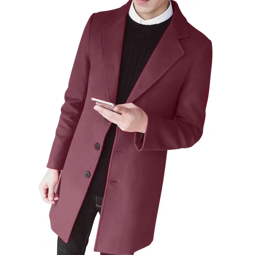 

Gentle Men Coat Business Style Coat Slim Knee Length Windbreaker Buttons