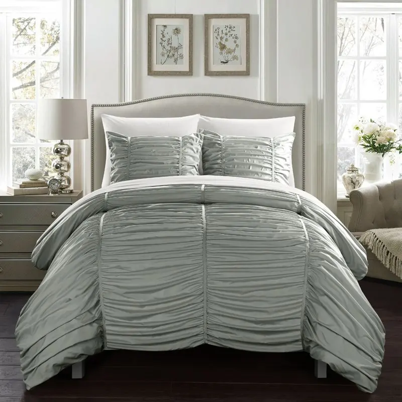 

Aurora 3-Piece Ruched Comforter Set, , Grey