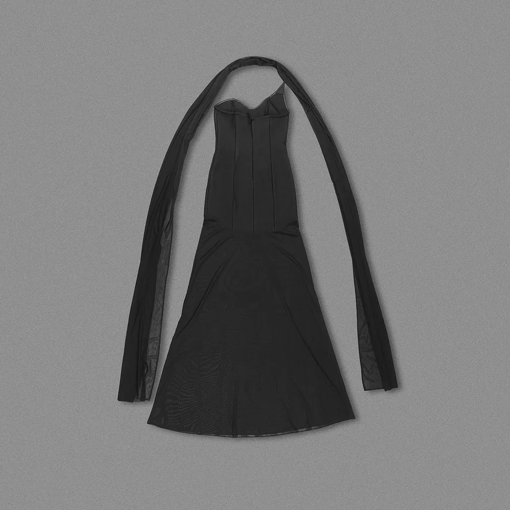 Новинка осени 2024 черно-белое привлекательное Сетчатое лоскутное Бандажное