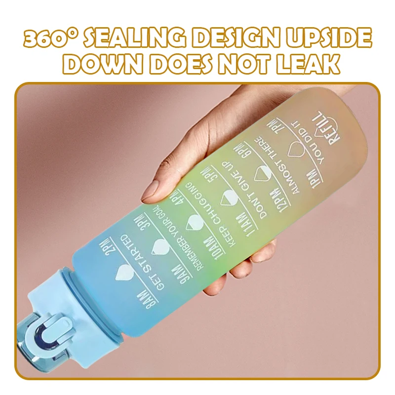 1 литровая мотивирующая бутылка для воды с маркером времени герметичная