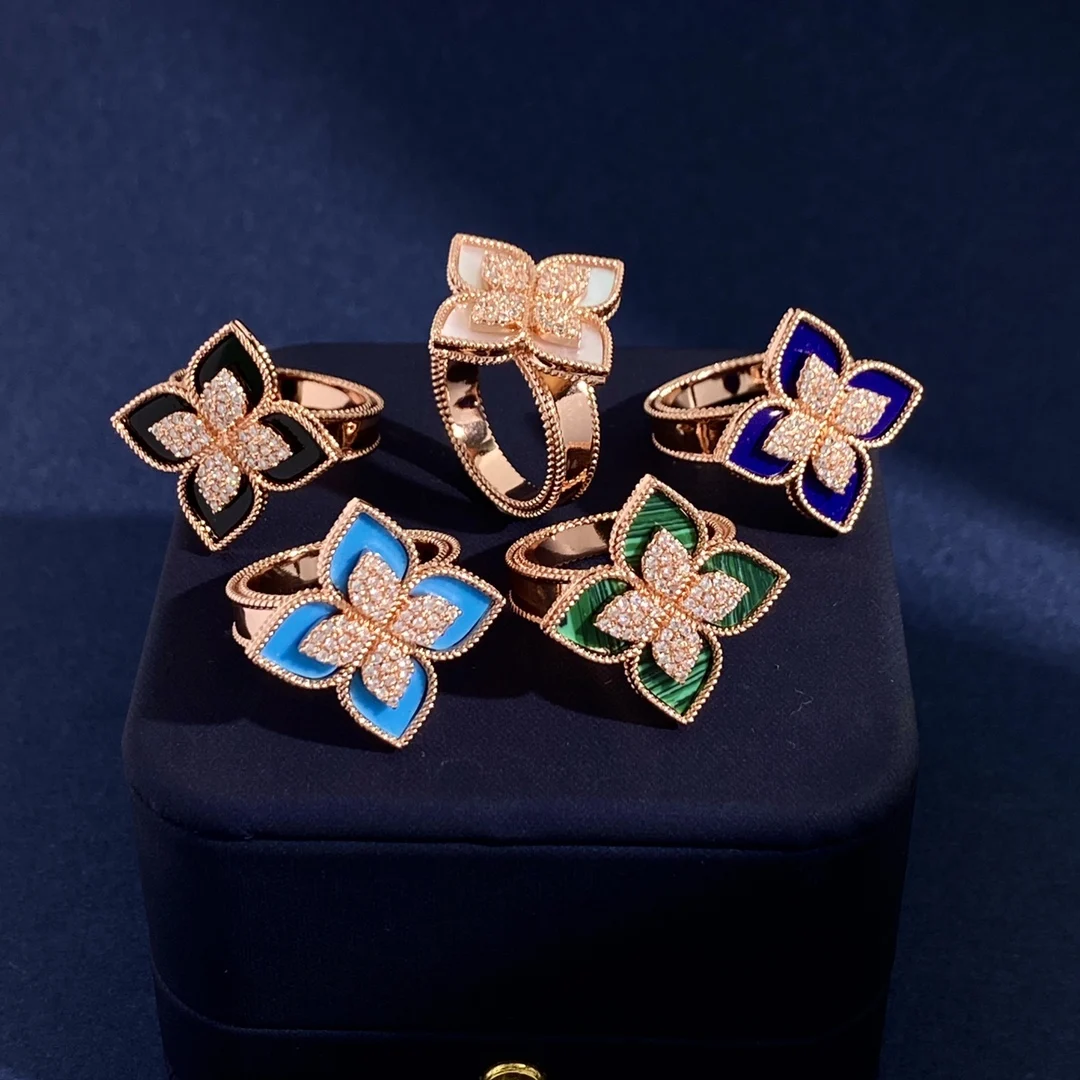 

Roberto Coin Four Leaf Flower Ring Brass Zircon Plated Rose Gold Luxury Jewelry