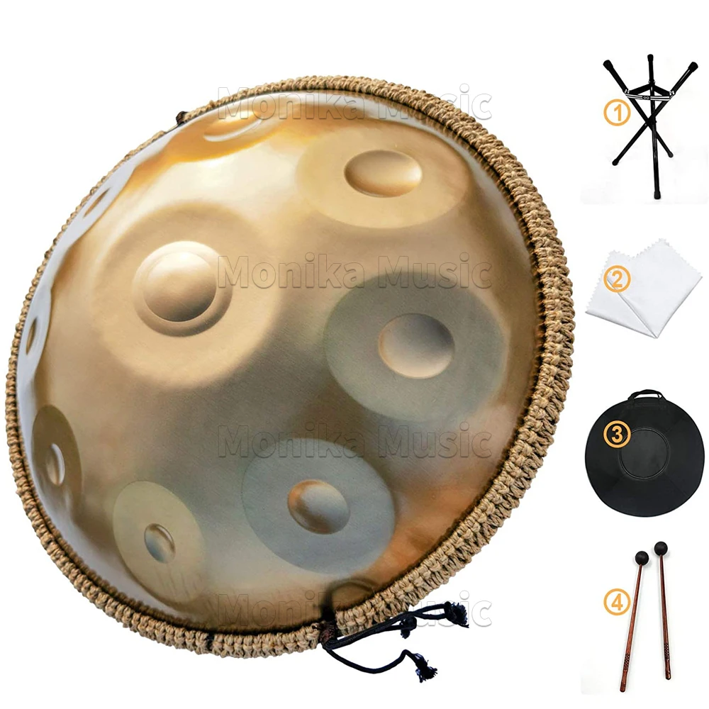 

440HZ Golden Handpan Drum 9 Tone 56cm Steel Tongue Drum Yoga Meditation Instrument Professional Performance Tambor