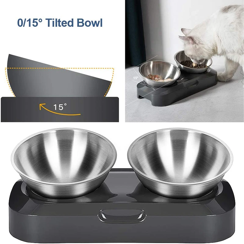 

Ulmpp Elevated Cat Food Bowls Dog 15°Tilted Raised Stainless Steel Feeders Easy to Clean For Pet Feeding Food and Drinking Water