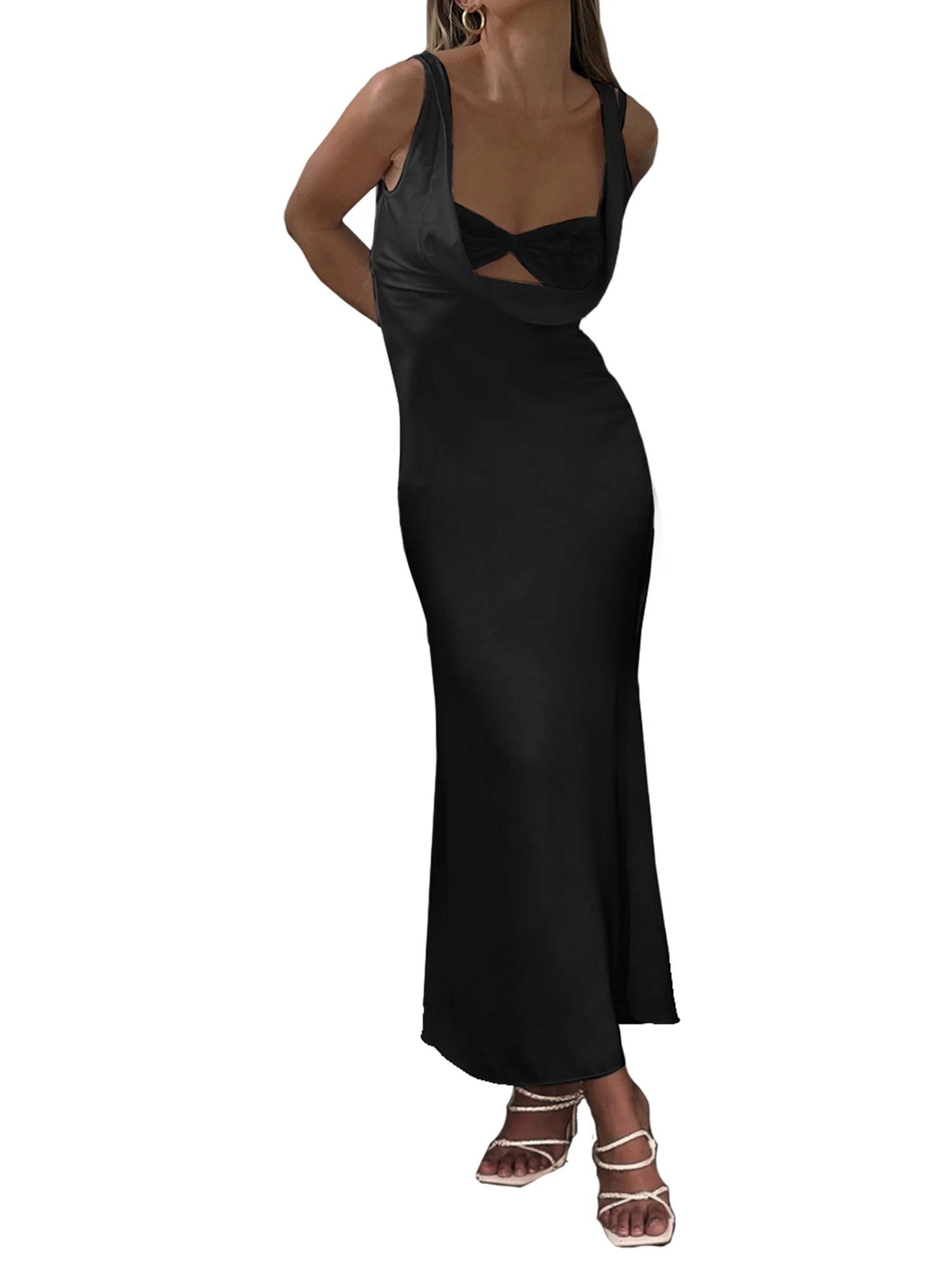 

Elegant Satin with Cowl Neck and Cutout Details - Perfect for Cocktail Parties Beach Clubs and Streetwear