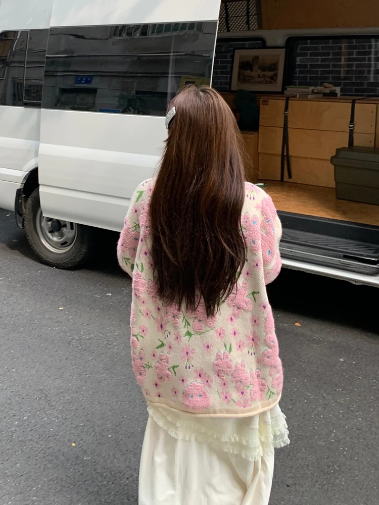 Вязаный свитер в Корейском стиле на зиму милые пуловеры с цветочным рисунком и