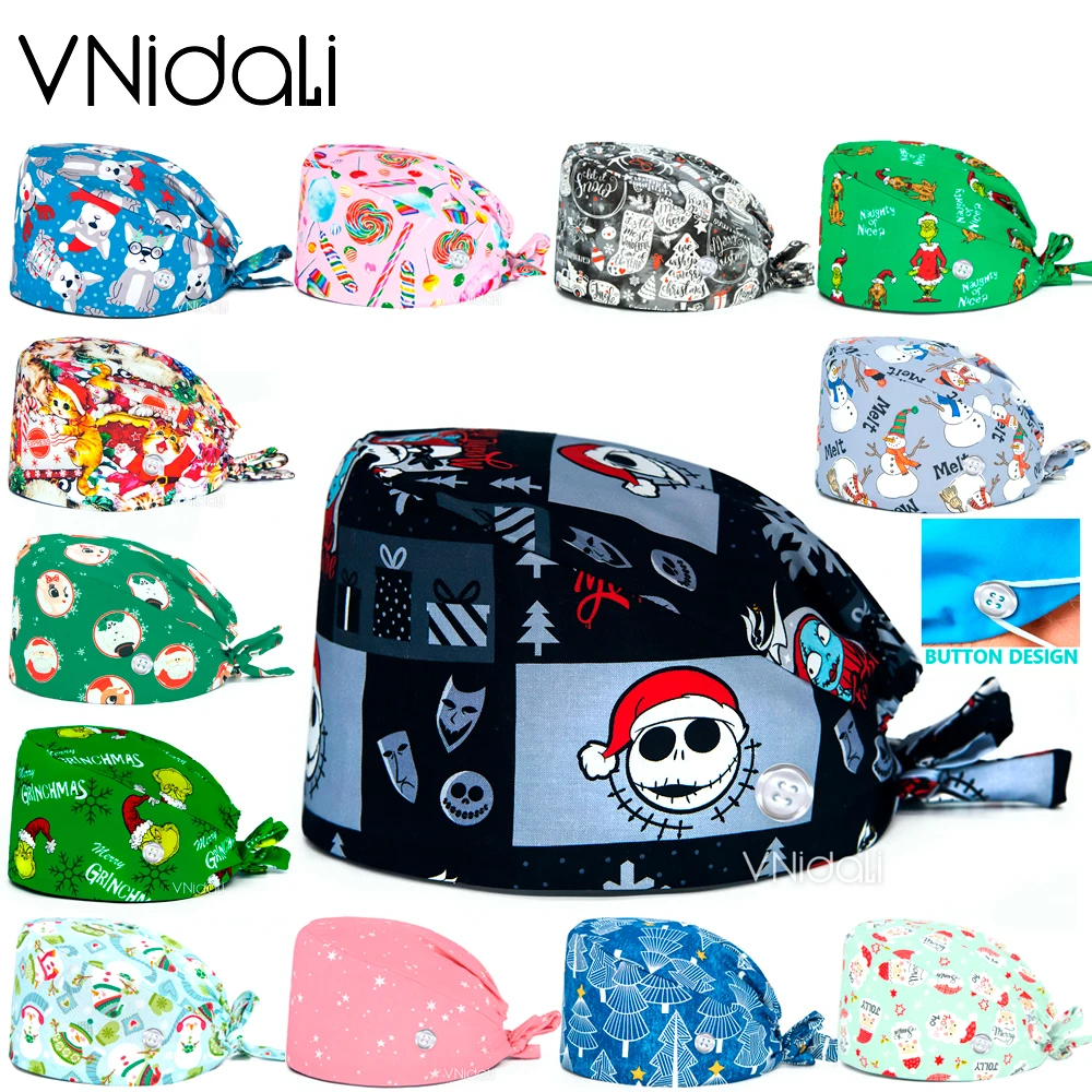 

Высококачественная Рождественская шапочка для медсестер, медицинских клиник, фармацевтика, рабочая шапочка, шапочка для скрабов в больницу, шапочка для ухода за красотой, шапочка для скрабов