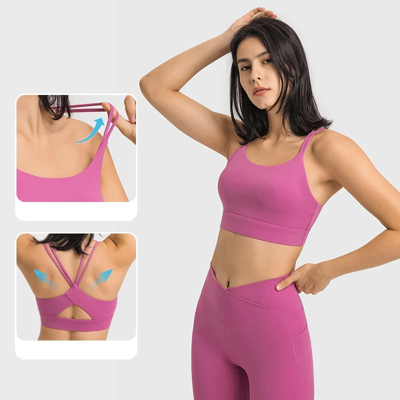 

Best Women Yoga Tank Top Fitness Sports Bra Double Straps Cross Beauty Back Sexy Lingerie With Chest Pad Push Ups Gym Sportswear