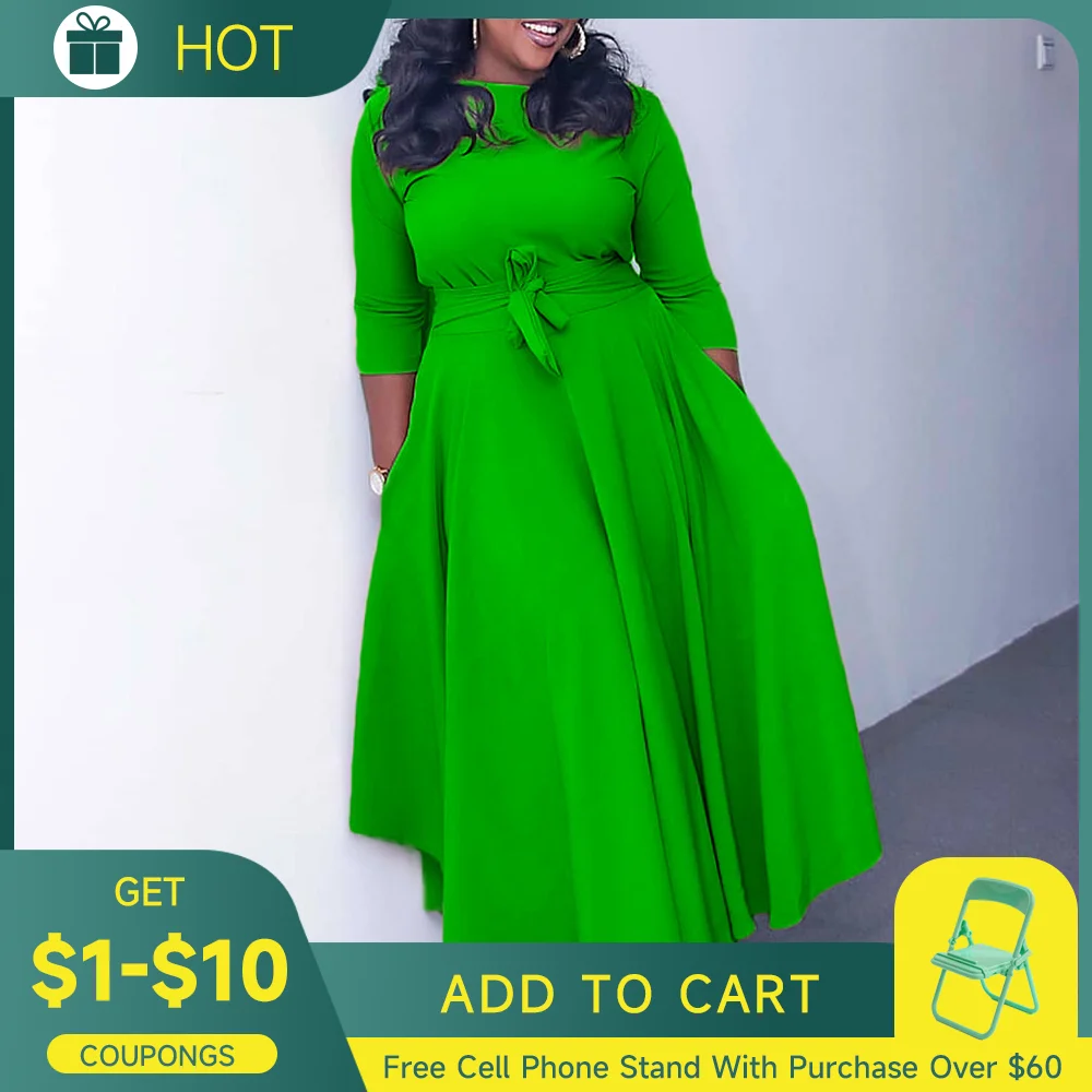 

Plus Size Women Clothing 2023 New Fashion Spring Temperament Strap Large Long Dress Solid Color Elegant Casual Female Clothes