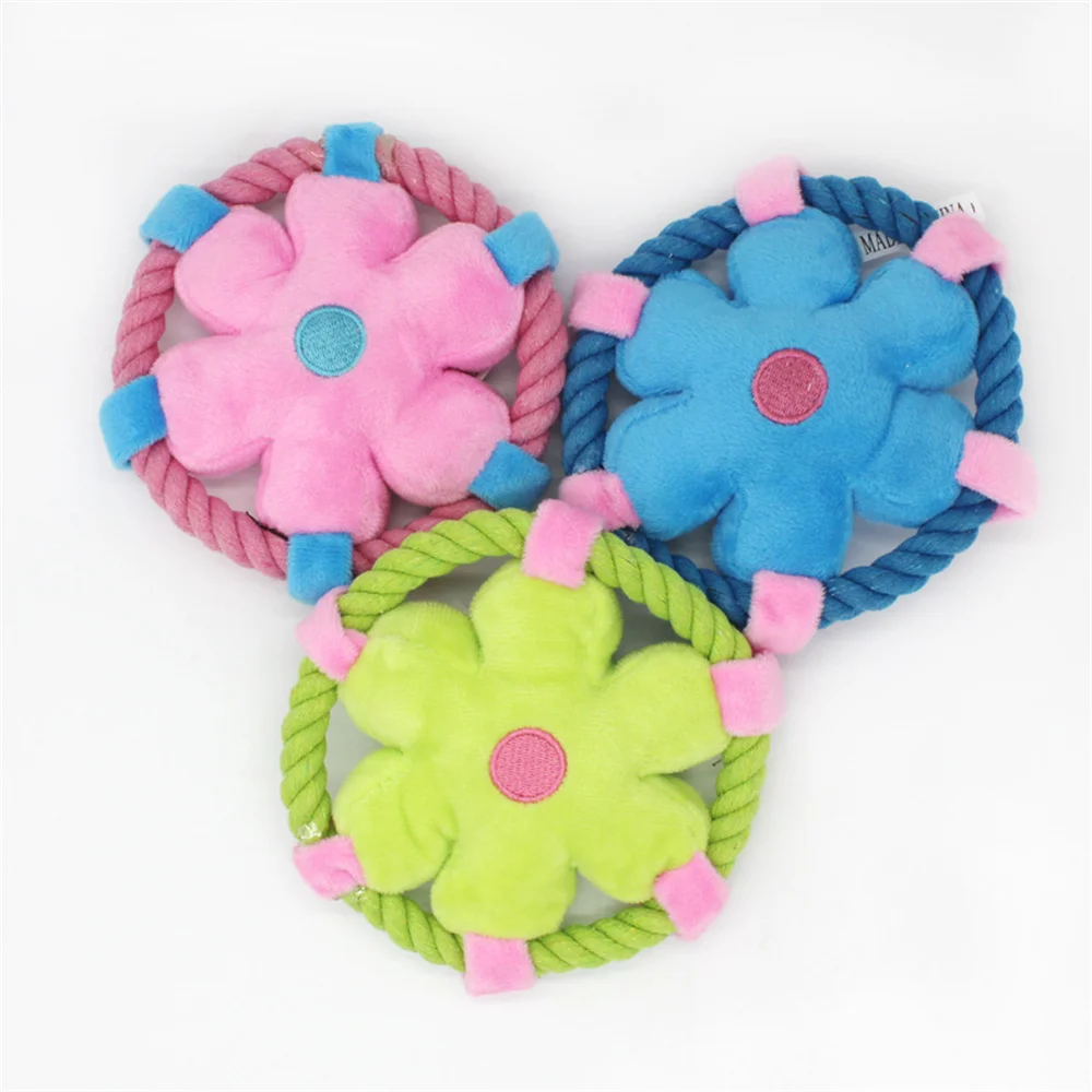 

Cotton Rope Interactive Bite Resistant Tri-color Dog Training Throwing Toys Wholesale Circular Design Toys Soft