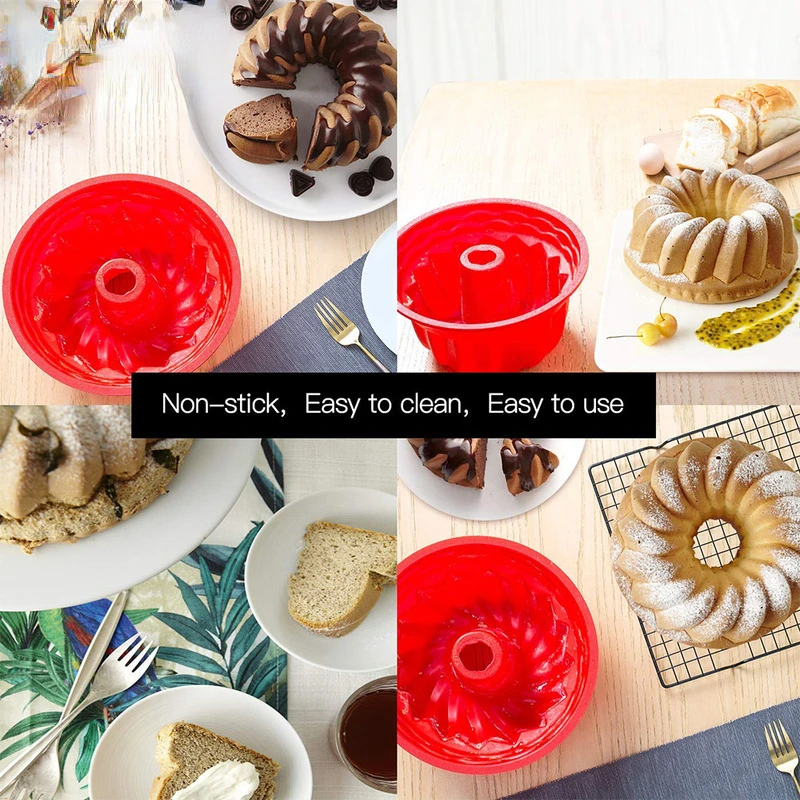 

Cake Molds Silicone 9 inch Bakeware Non-Stick Mousse Chiffon Pudding Jelly Ice creams Red Blue Large hollow round Kitchen Tools