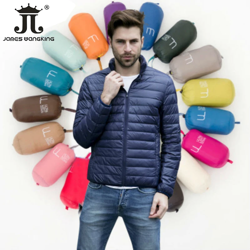 

Мужской модный тонкий и легкий пуховик из бутика утиного пера с воротником-стойкой, однотонная куртка для отдыха, мужские повседневные паль...