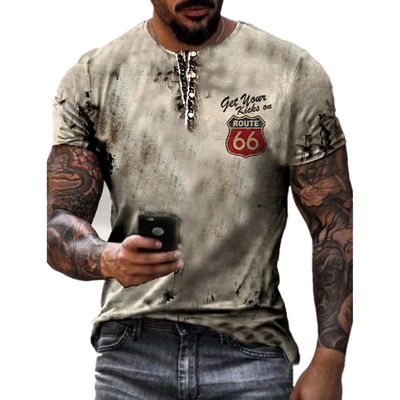 

Summer Street Style T Shirts Men Fashion America Route 66 Letters Tshirt 3d Printed T Shirt Vintage Short Sleeve Mens Clothing