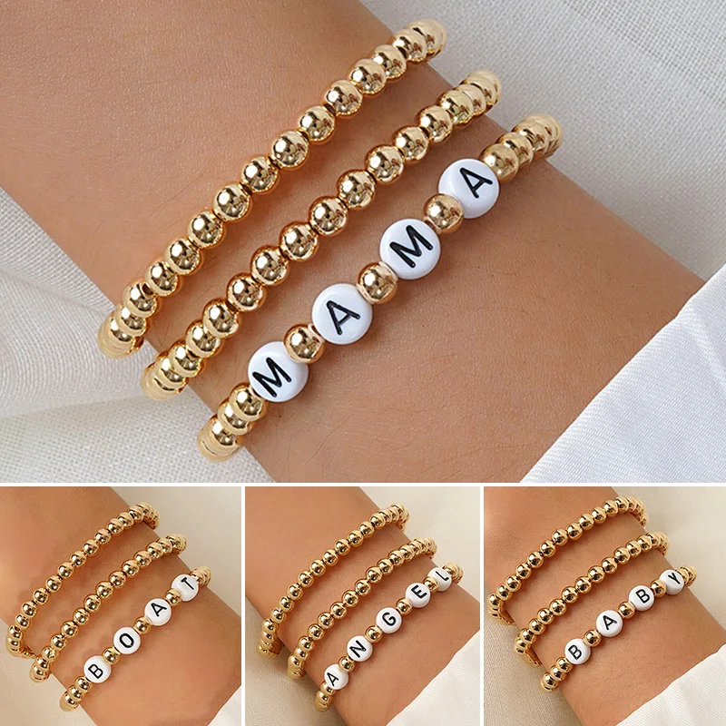 

Boho Gold plated Beaded Bracelets for Women Charm Letter Chain Statement Bracelets Bangles Handmade Jewelry Gift for Mother New