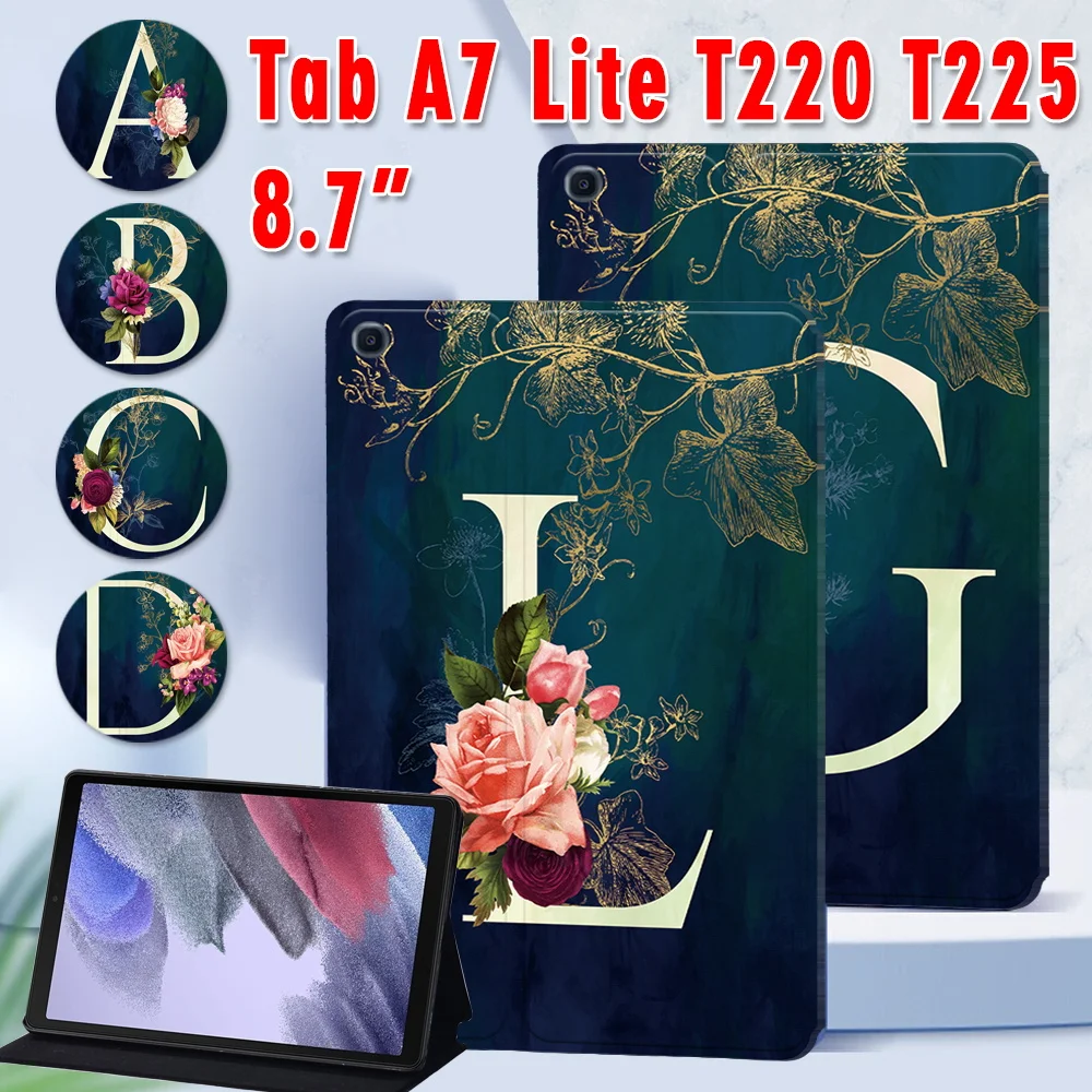 

Case for Samsung Galaxy Tab A7 lite 8.7" T220 T225 Fashion Folio Flowers Initial Name 26 Letters Protective Shell Tablet Cover