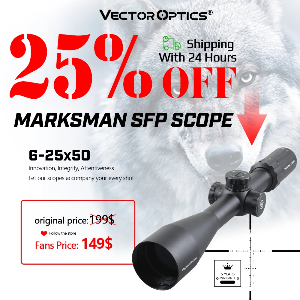 Vector Optics Marksman 6-25X50 Охотничий прицел Тактический для стрельбы Полевые целевые