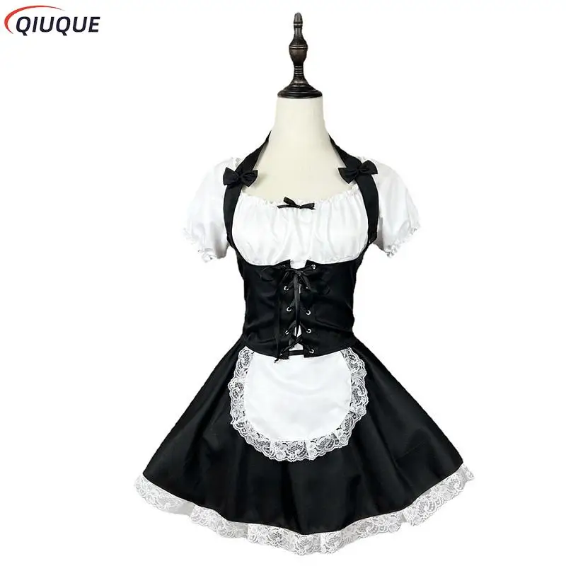 Vestito da cameriera delle donne vestito da Lolita Costume da cameriera Kawaii carino vestito da tunica bianco nero Costume Cosplay uniforme S-5XL