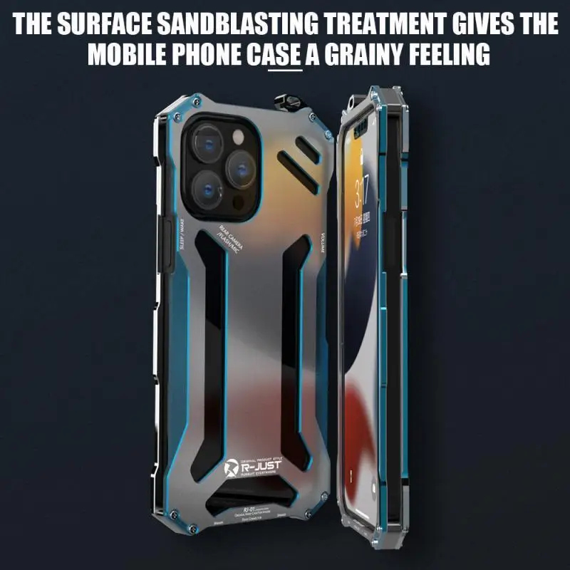 Metal Armor Phone Case for Iphone 13 14 Pro Max Case Aluminum Alloy Rugged All-Inclusive Frosted Texture Protective Shell 2022