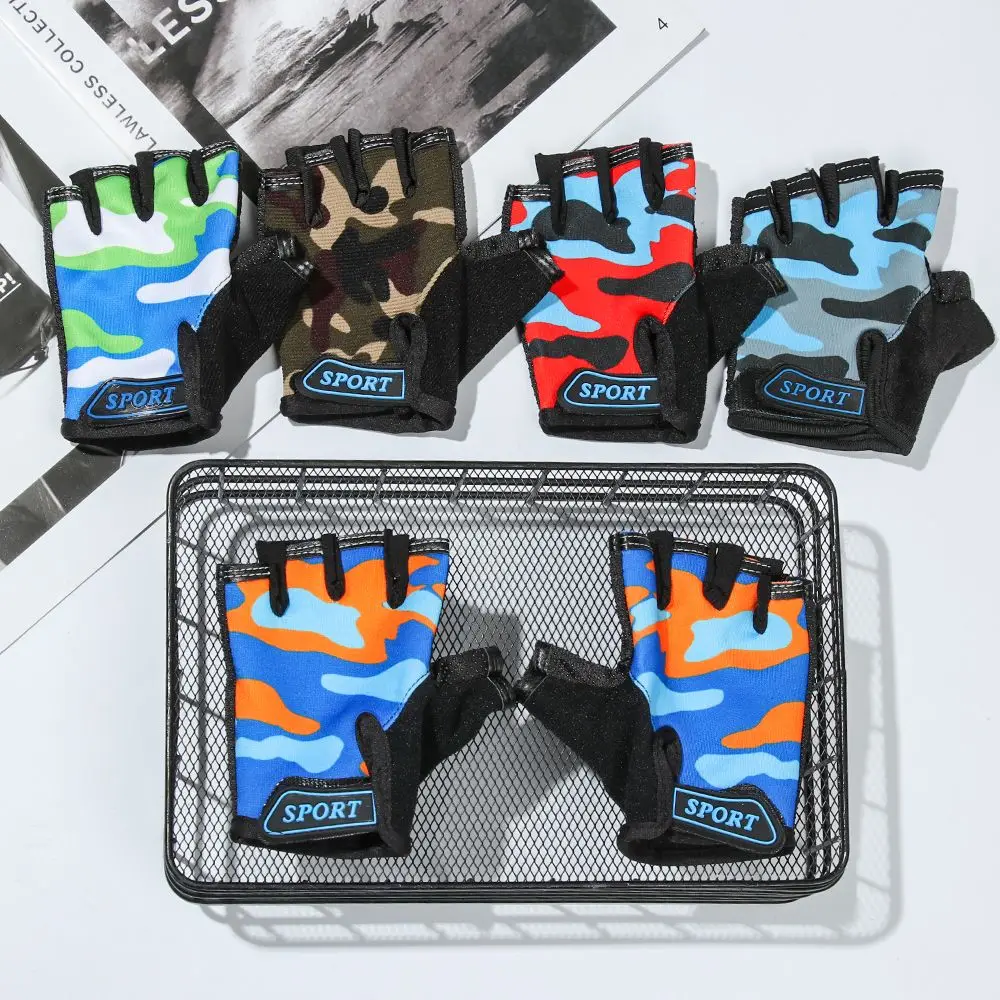 

Outdoor Non-slip Riding Equipment Cycling Child Bicycle Gloves Camouflage Children's Bike Gloves Half Finger Mittens