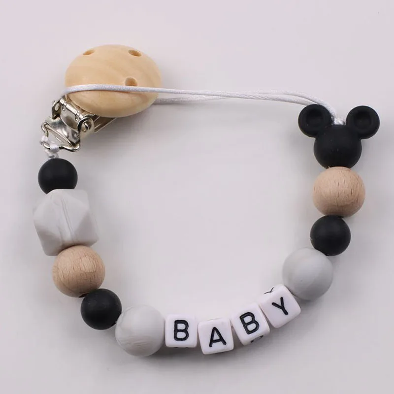 

Customized Name Handmade Baby Pacifier Clips Chain Mouse Silicone Beads Nursing Teething Dummy Nipple Holder Soother Chain Gifts