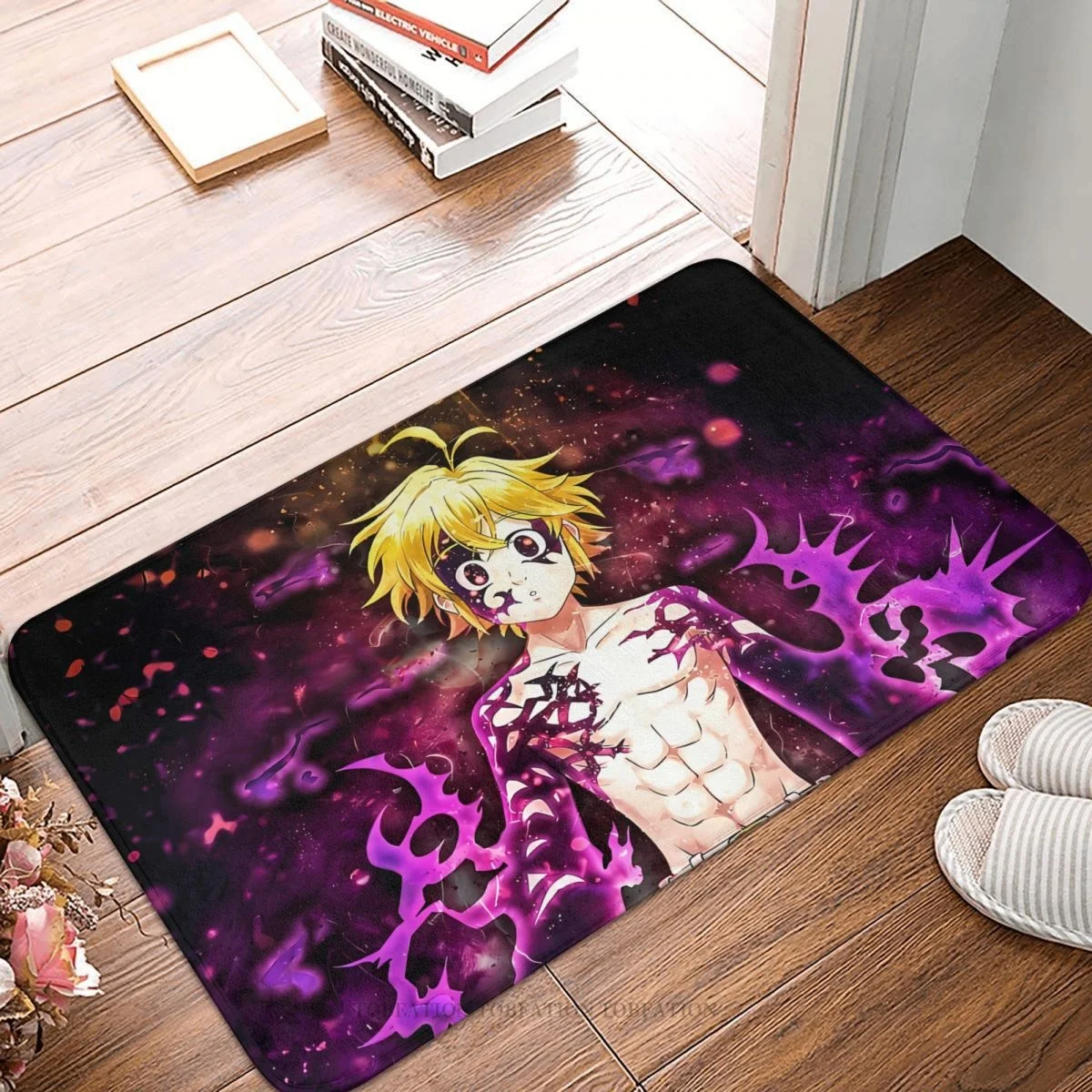

Аниме «Семь смертных грехов», нескользящий дверной коврик, Meliodas, фиолетовый коврик для ванной, спальни, добро пожаловать, украшение с рисунком коврик фланелевый