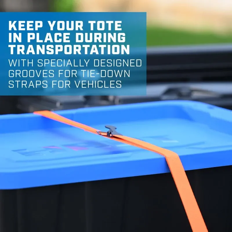 

Malleable, Heavy Duty Latching Black Plastic Gallon Storage Bin Container for Maximum Durability and Strength.