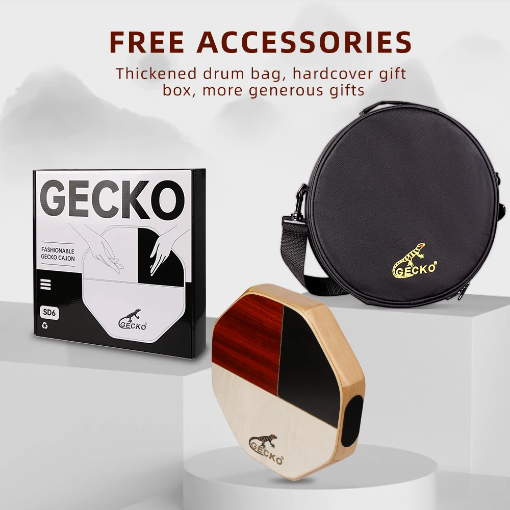 GECKO - SD6 Cajon Percussion Instrument, Handheld Instrument with Carrying Bag for Travel Camping, Bongo Drums