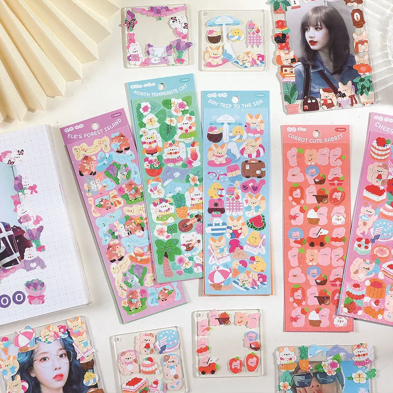 

MOHAMM 1 Sheet Shining Kawaii Cat Stickers for Photo Cards DIY Crafts Scrapbooking Journal Planners Material Supplies