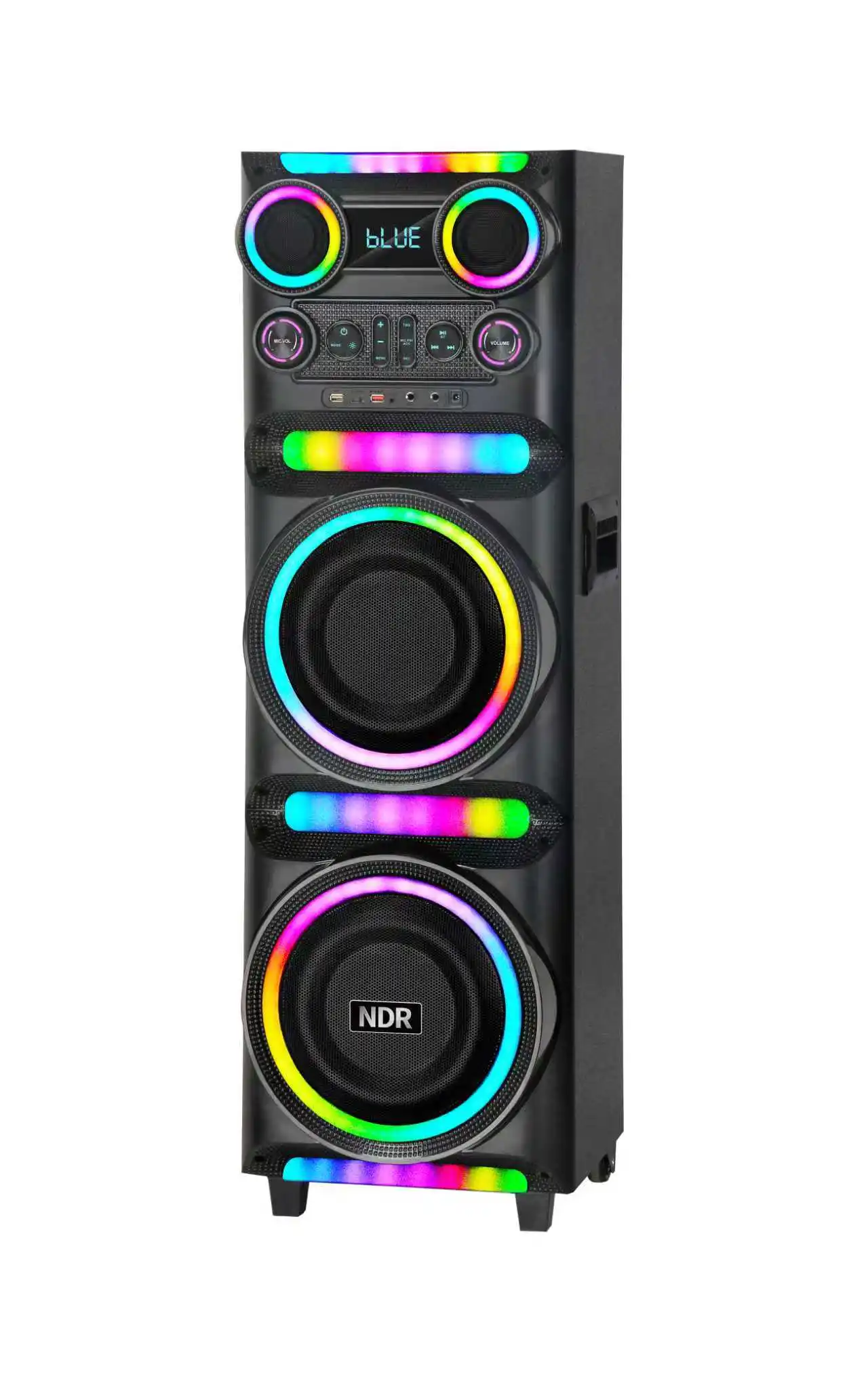 Фото Модель NDR-M1104, деревянная колонка с двумя 12-дюймовыми RGB LED динамиками, мощностью 80 Вт, для караоке и вечеринок, с беспроводным микрофоном для компьютера и мобильного телефона. №3