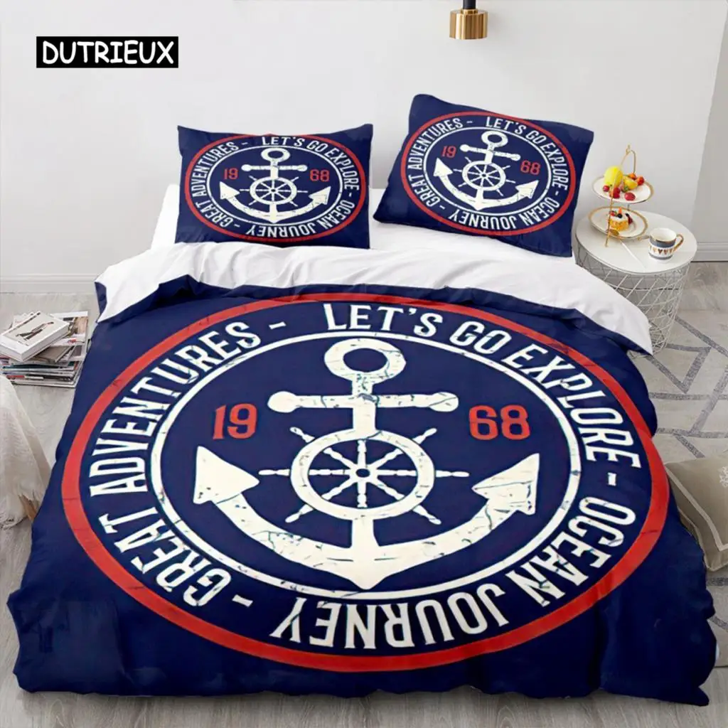 

Anchor Duvet Cover Navy Blue Ocean Bedding Set Quilt Cover for Kids Boys Teens for Bedroom Decoration Polyester Nautical Theme