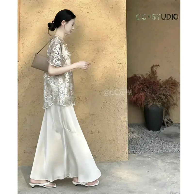 Элегантный и роскошный летний топ Miiiix с кружевным жилетом коротким рукавом 2024