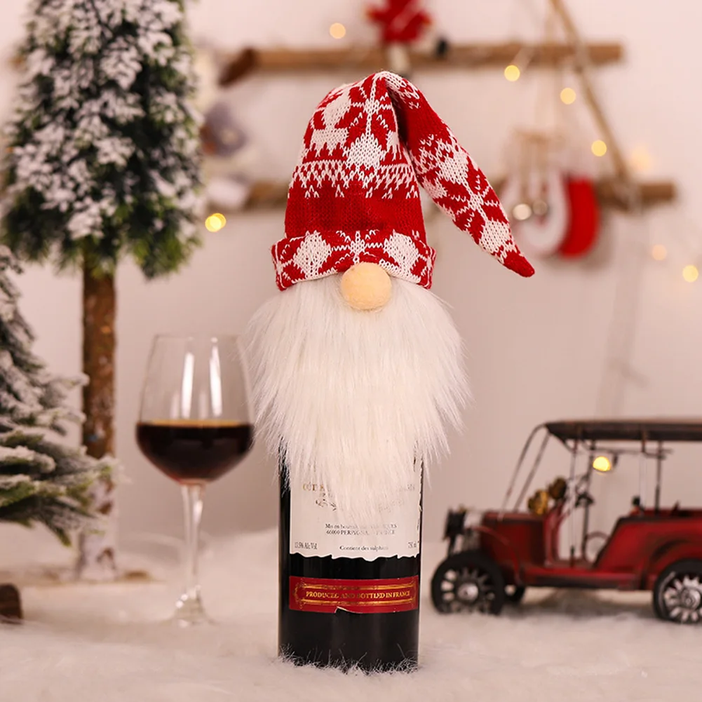 

Christmas Wine Bottle Sweater Dwarf Gnome Champagne Bottle Cover Home Xmas Party Dinner Desktop Decorations Holiday Decor