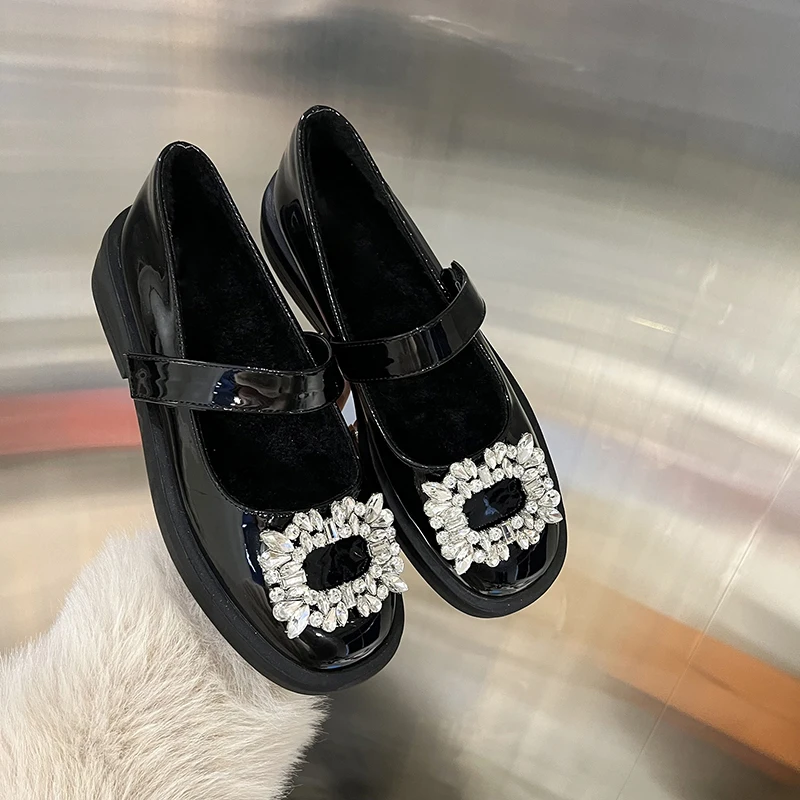 

Women's Shoes Platform Modis Oxfords British Style Crystal Female Footwear Clogs Retro New 2022 Leather Preppy Rhinestone Summer
