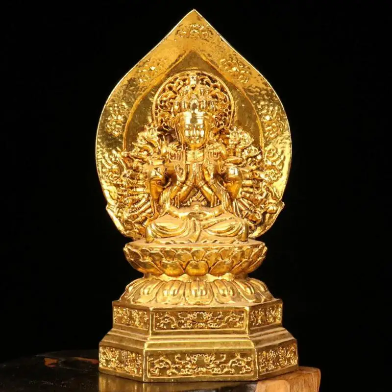 

Bronze Gilded Thousand Hands Guan Yin Statu Ornament Home Decoration Accessories For Living Room Miniature Decorations Crafts