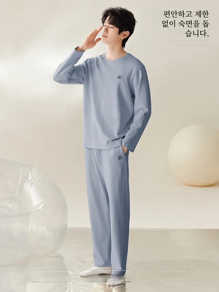 Palanduo Pajamas Men's Spring and Autumn Modal Thin Ice Silk Home Wear Four Seasons Plus size Long sleeve Set